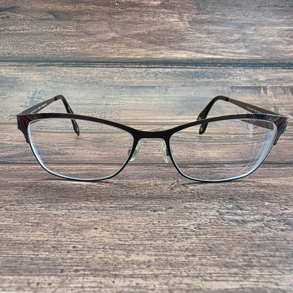 Fysh UK 3573 705 Brown Metal Cat Eye Eyeglasses Multi Color Etched Temples 56mm